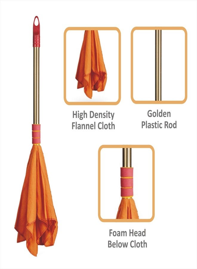 VIMAL Combo Set of TinTin 20 Inch Plastic Broom for Bathroom Wet Floor Cleaning + Duster Dust Mop (Hi-density Dusting Cloth with Handle) Orange Colour Flannel Cloth Stick for Home/Shop/Office Cleaning - Image 3
